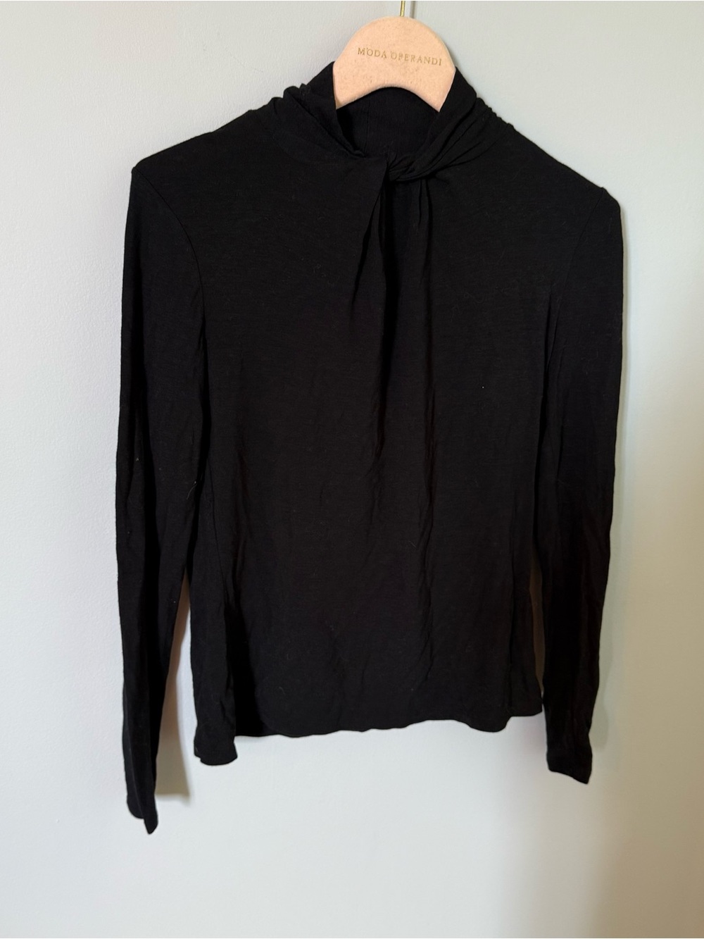 Ann Taylor Black Long-Sleeve Knot-Neck Top